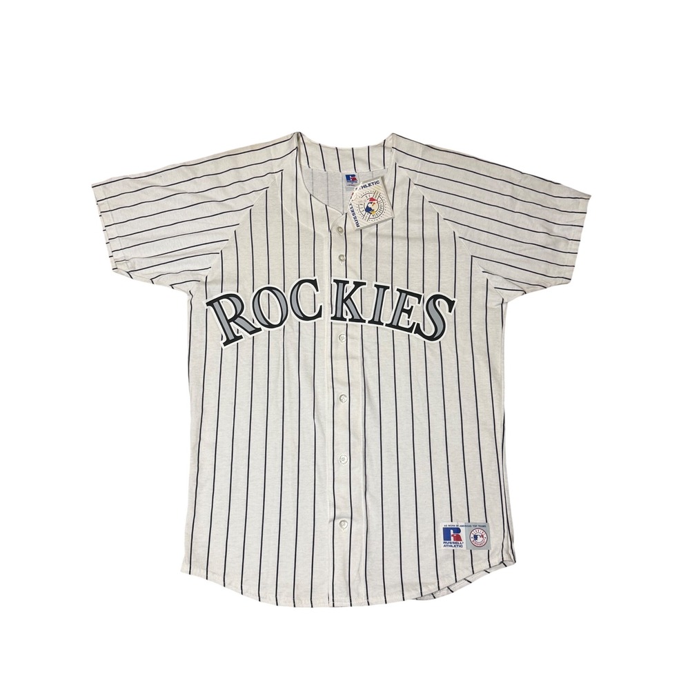 Vintage Russell Athletic Colorado Rockies Jersey Mens Medium Pinstripe MLB USA